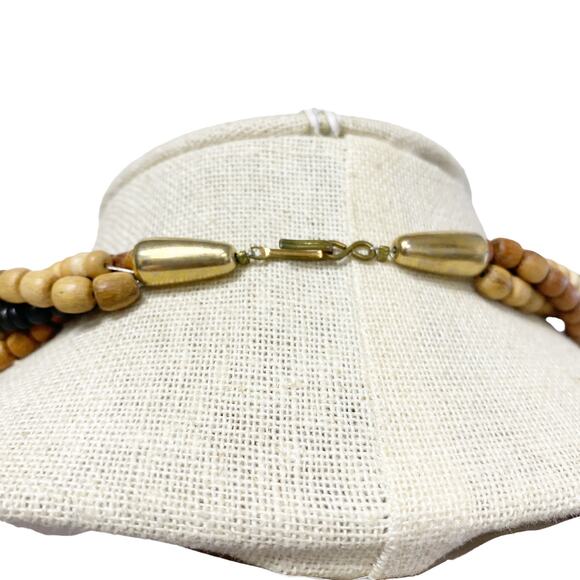 Vintage Wood Beaded Twisted Rope Carved Elephant Statement Necklace - Picture 2 of 5